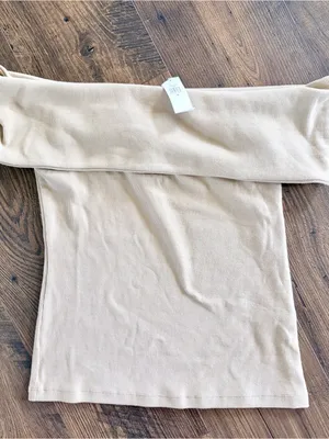 Banana Republic Off Shoulder Ribbed Top Beige NWT Medium thumbnail 8