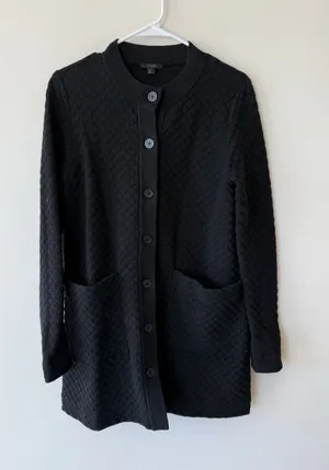 Cos Knit Cardigan Jacket Women's XS Black Waffle Textured Cotton Nylon XS thumbnail 1