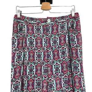 Anthropologie Elevenses‎ South Shore Pants Geometric Wide Leg Pink Teal Size 8 thumbnail 4