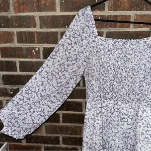 NWT 1.State Purple Floral Long Blouson Sleeve Smocked Ruffle Hem Dress thumbnail 2