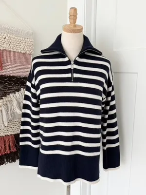 Aritzia Babaton Overseas Striped Sweater Blue White Sz XXS thumbnail 2