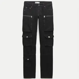 Zara The Slim Cargo in Black Denim Jeans Sz 34 NWT Slim Leg Mid Rise thumbnail 3