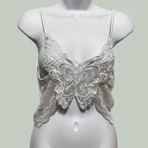 Y2K Fairy Butterfly Lace Cami Crop Top Sheer White Applique Romantic Coquette thumbnail 1