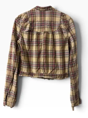 Free people Plaid Linen/Cotton Blend Cropped Button Down Jacket Sz Small thumbnail 2