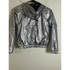 BlankNYC Reversible Metallic Hooded Windbreaker Jacket Black Silver 02LK9819 M thumbnail 7