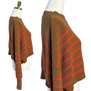 Free People Easy Street Stripe Crop Pullover Sweater Brown Orange Medium thumbnail 9