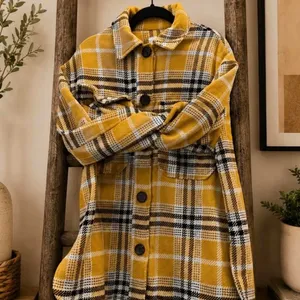 Bershka Mustard Plaid Oversized Overshirt Jacket XS/S thumbnail 4
