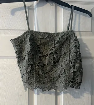 She + Sky Gray Floral Crochet Lace Camisole thumbnail 1