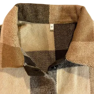 Womens Shacket Coat Jackets Medium Plaid Button Down Tan‎ Brown thumbnail 4
