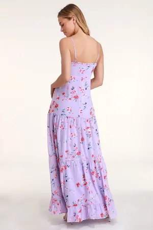 Lulus Melissa Lavender Floral Print Tiered Maxi Dress thumbnail 2