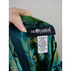 Vintage Sag Harbor Blue & Green Tropical Leaf Print Midi Skirt Size Petite S thumbnail 4