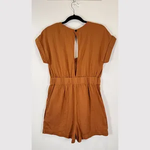 Patagonia Womens Romper Brown V Neck Organic Cotton Gauze Playsuit Tie Bow XS thumbnail 3