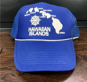 Vintage Hawaiian Headwear Snapback Blue Hawaii Islands Mesh White Rope Hat Cap thumbnail 1
