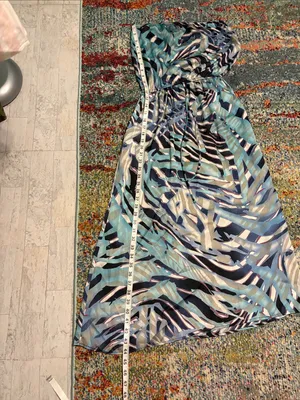 Strapless Aqua & Navy Print Maxi Dress with POCKETS! thumbnail 11