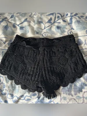Surf gypsy boho sea shell tie embellished black knit shorts thumbnail 7