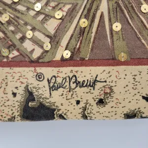 Paul Breut Travel Weekender Duffle Bag Large Brown Canvas Sequin Palm Tree Print thumbnail 2