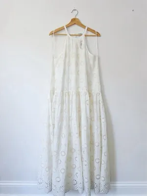 Madewell $198 Embroidered Drop-Waist Maxi Dress Floral Eyelet Ivory Size XXS thumbnail 11
