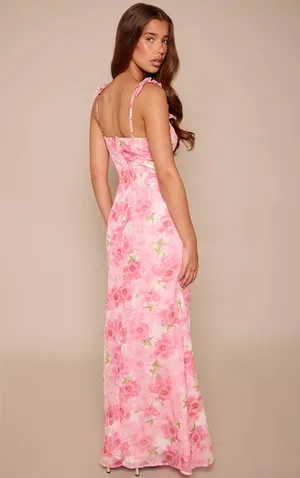 Pretty Little Thing floral tie front frill maxi dress thumbnail 4
