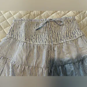 Francesca’s Blue and white stripped skirt with gold accents thumbnail 2