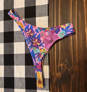 Beach bunny Brazilian bikini bottoms small pink flowers thumbnail 1