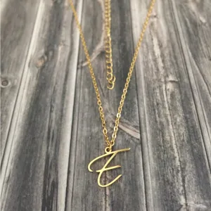 Letter E Cursive Initial Necklace Gold thumbnail 2