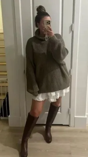 FREE PEOPLE Swim Too Deep Turtleneck Sweater in Olive Stone Size X-Small thumbnail 11
