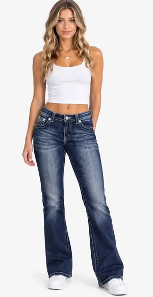 Miss Me Jeans Women’s 32 Bootcut Dark Wash Embellished Floral Rhinestone thumbnail 1