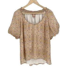 Show Me Your Mumu Women's Kirby Floral Puff Short Sleeve Blouse Yellow Sz Medium thumbnail 2