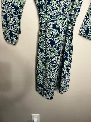 Maeve by Anthropologie Blue Green‎ Floral Button Front Tie Waist Dress thumbnail 11