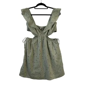Speechless Sage Green Eyelet Ruffle Cutout Side Tie Sundress Boho Festival XL thumbnail 2