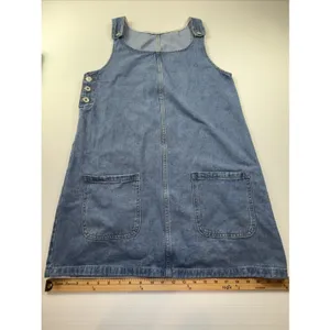 Ladies Blue Denim Sleeveless Jumper‎ Dress Medium Side Button Front Pockets thumbnail 5