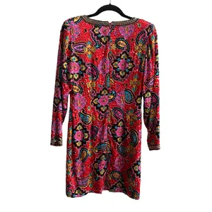 Oleg Cassini Black Tie Vintage Red Paisley beaded sequin Dress SILK AMAZING SZ 6 thumbnail 3