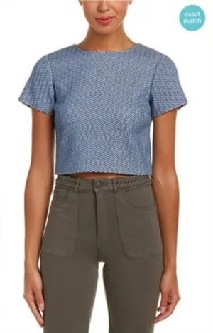 Alice + Olive Sarina Chevron Print Jacquard Crop Top‎ Blue As Seen On TV Size XS thumbnail 1