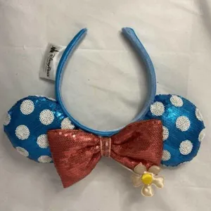 Disney Parks Blue White Polka Dot Sequin Minnie Ears Headband Flower Mickey Cute thumbnail 6