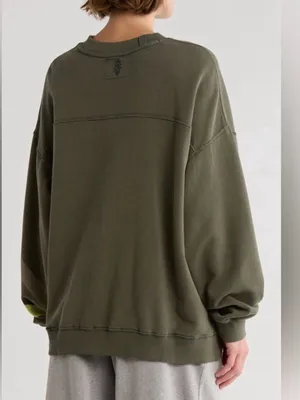 Free People Movement All Star Buti Logo Sweatshirt Sz L Oversized Green Stripe thumbnail 2