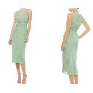 Mac Duggal Sage Green Full Bead Sequin Midi Dress Size 6 NEW #93606 Wedding Prom thumbnail 3