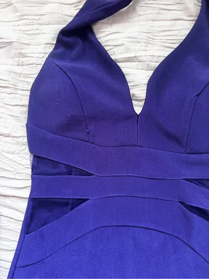 Crystal Doll Royal Blue Halter Bodycon Mini Dress thumbnail 2