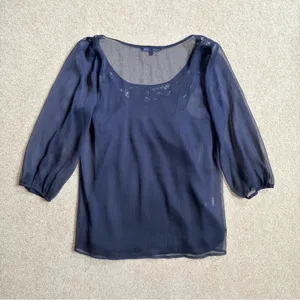 Daniel Rainn Midnight Blue Sheer Lace Peasant Blouse with Cami Small thumbnail 5