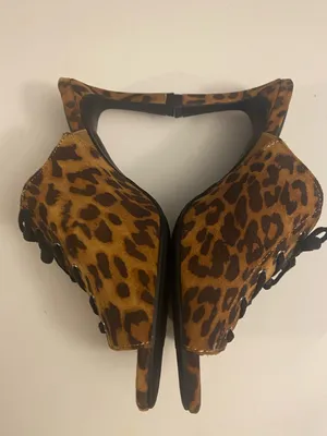 Wild Pair Leopard Print Lace-Up Mules - Brown thumbnail 2
