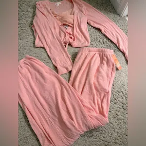 Colsie Balletcore Pink Cozy Wrap Top, Bralette, & Ribbed Jogger Set - size XL thumbnail 1