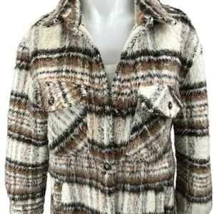 BlankNYC Brown Faux Fur Plaid Checkered Long Sleeve Button Coat Sweater Jacket M thumbnail 3