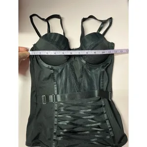 Womens Black Overbust Bustier Top XS Underwired Demi Cups Lace Adjustable Straps thumbnail 5