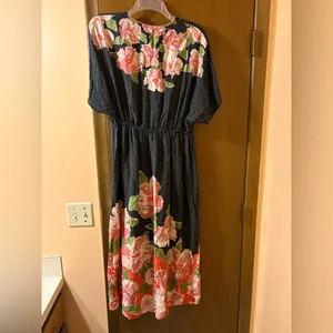Anthropologie Blank London Tatiana Black & Pink Floral Kaftan Midi Dress thumbnail 5