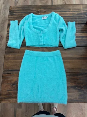 Hello Molly Two piece set | Tiffany Blue | Light Blue | cropped set with skirt thumbnail 5