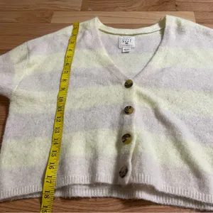 Billabong Coastal Boho Cropped Cardigan Small Beachy Purple Yellow Striped thumbnail 6