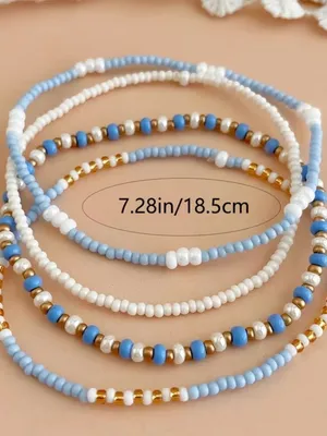 4PC Bohemian Style Bead Bracelet Set Blue thumbnail 4