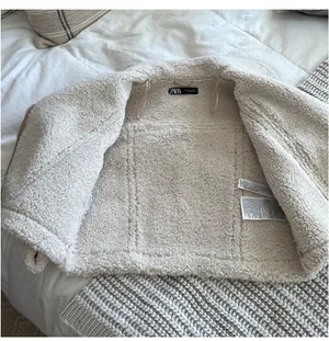 ZARA Women's Faux Shearling Double Faced Jacket (Light-camel)  thumbnail 11