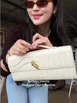 Woven Leather Clutch with Gold Turnlock - Cream thumbnail 3