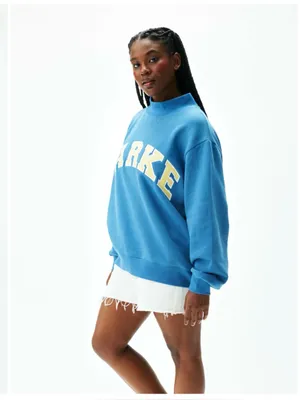 NEW Parke Heritage Varsity Mock neck Washed Indigo + Peel Sweatshirt Size S/M thumbnail 2