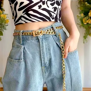Stylish Chain Belt Casual‎ Golden Plated Metal Waist Chain Adjustable One Size thumbnail 1